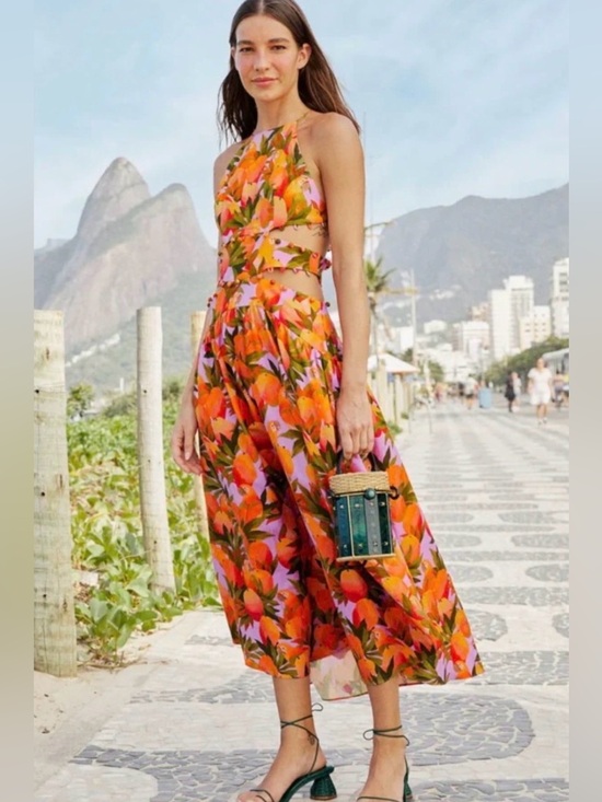 FARM Rio Dresses & Skirts - NWT FARM Rio Mango Macaws Midi Dress in Mango Macaws Lilac - Size L